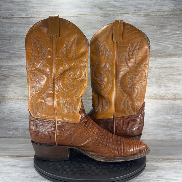 Vintage Fox Mens Exotic Leather Almond Toe Western Cowboy Boots Size 10.5 B - Picture 8 of 9